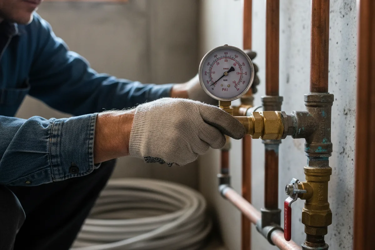 Pressure testing a repaired line during Water Line Repair in Raritan
